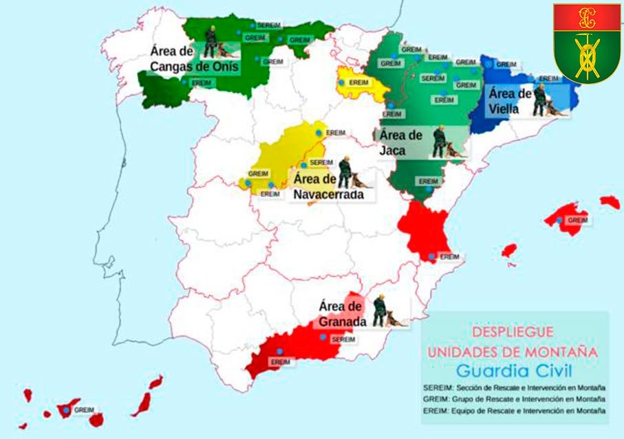 Mapa de la distribución en España del Servicio de Montaña (GREIM)