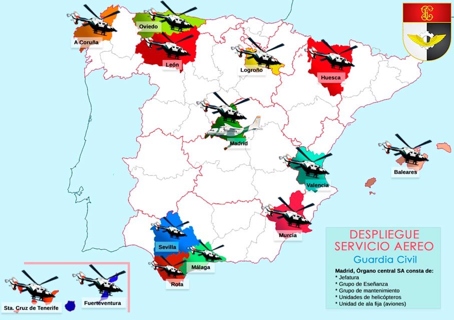 Mapa despliegue territorial Servicio Aéreo Guardia Civil