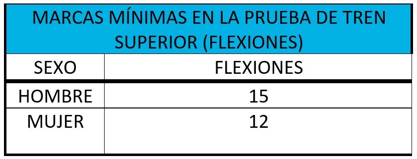 Marcas mínimas flexiones Curso Guía de Perros Guardia Civil
