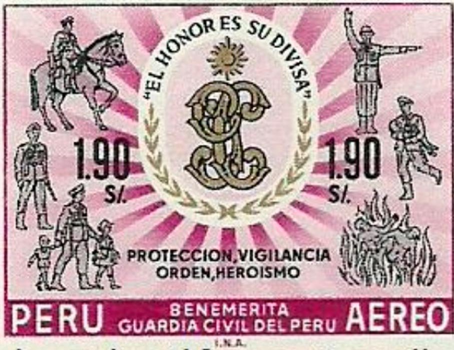 Sello postal conmemorativo de la Guardia Civil del Perú