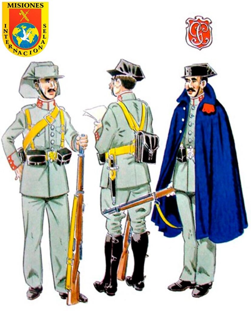 Ilustración de guardias civiles hacia 1920 según lámina histórica