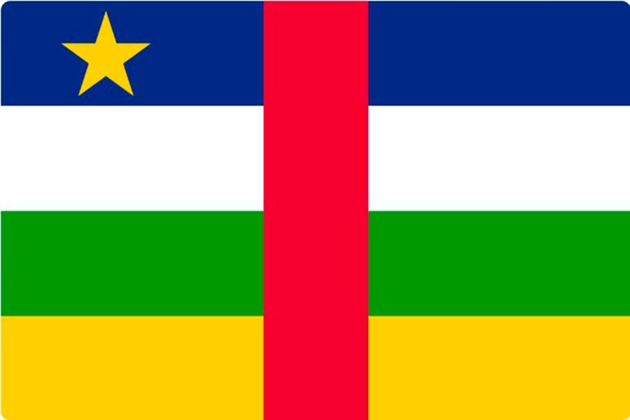 Bandera oficial de la República Centroafricana, escenario de la misión internacional de la Guardia Civil.