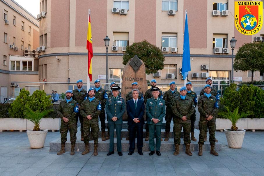 Guardias civiles de la misión UNIFIL en Líbano durante el relevo del contingente BRLIB XLII en 2024.