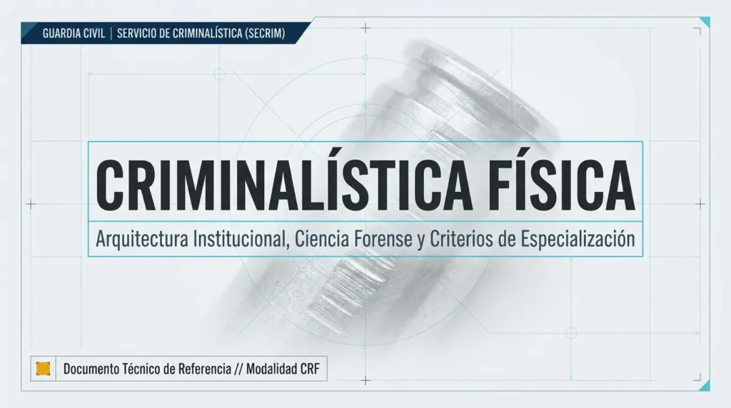 Portada de la presentación sobre la Criminalística Física de la Guardia Civil, modalidad CRF