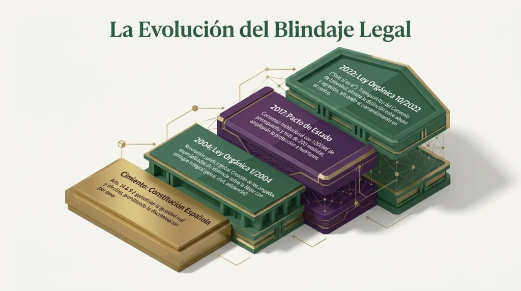 Evolución de la legislación contra la violencia de género: Constitución, LO 1/2004, Pacto de Estado de 2017 y LO 10/2022